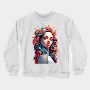 Women with Flowers in Her Hair: Blooming Beauty - Colorful Crewneck Sweatshirt